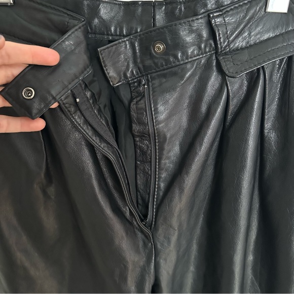 SOLD - VINTAGE BLACK LEATHER PLEATED TAPERED STRAIGHT PANTS - Picture 9 of 11